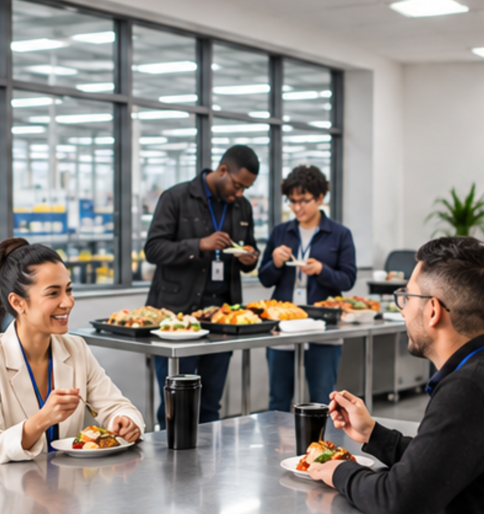 Colaboradores disfrutando el servicio de comedor